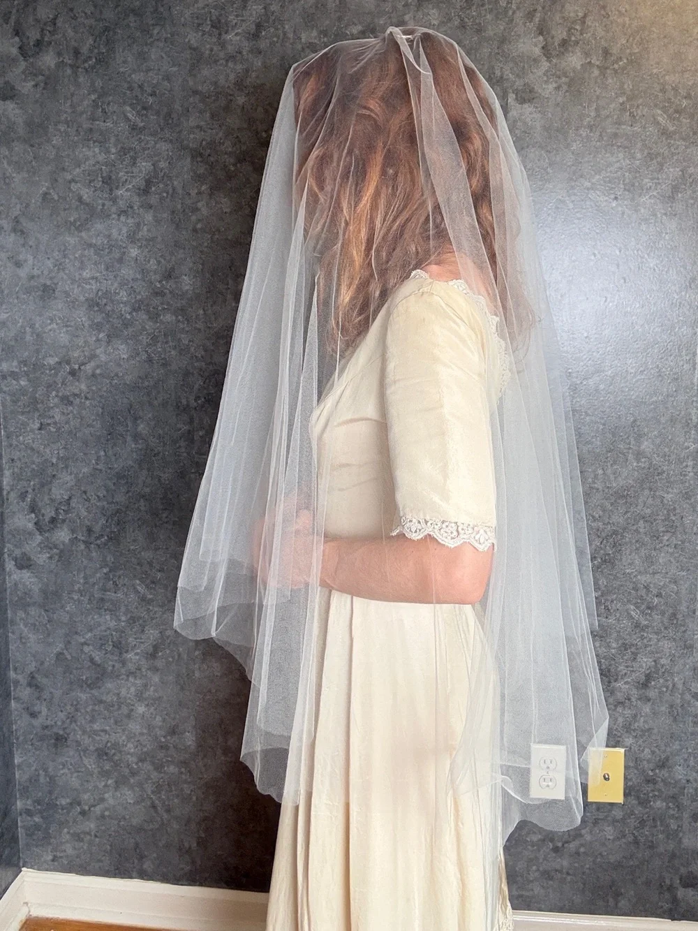 Soft White Fingertip Length Veil with Blusher